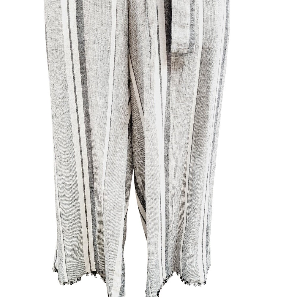 Anthropologie Cloth & Stone Striped Linen Blend Wide Leg Jumpsuit Grey Small - Picture 6 of 11